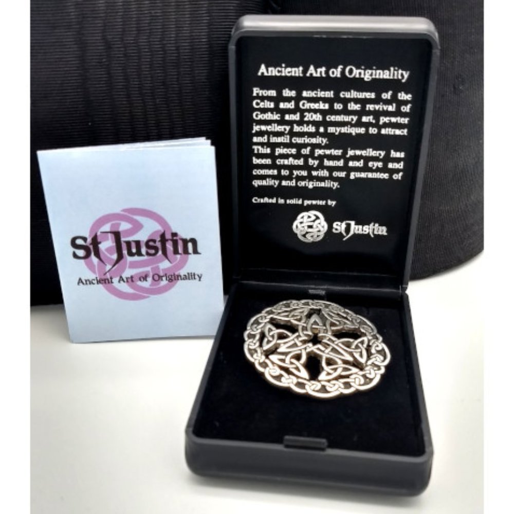 🍀🍀 St. Justin Polished Pewter Brooch-Cloak Pin 🍀🍀